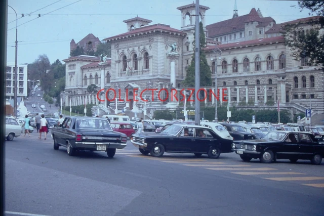 35mm Slide  1970's Swiss street Scene Wide Variety of Cars Agfa