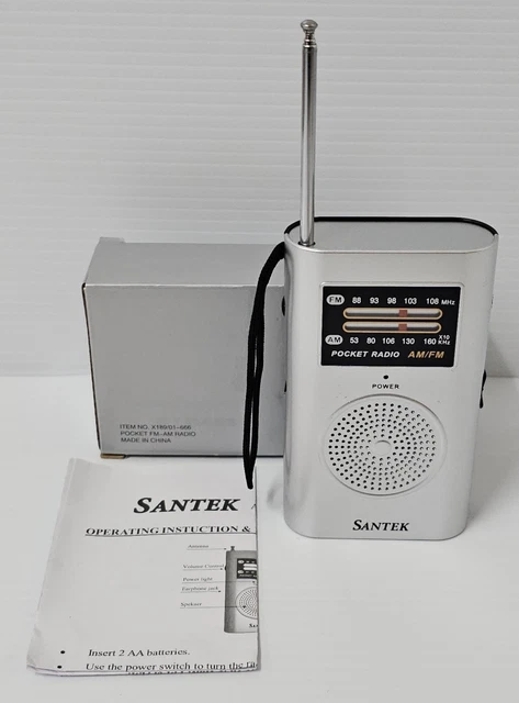 SANTEK POCKET AM/FM Radio Portable In Original Box Vintage *Working ...