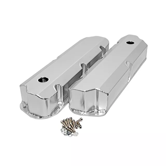 SBF Ford Polished Fabricated Aluminum Valve Covers - Short Bolt 289 302 351W