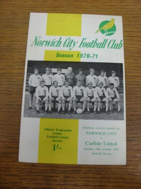 10/10/1970 Norwich City v Carlisle United  . All UK orders FREE postage.