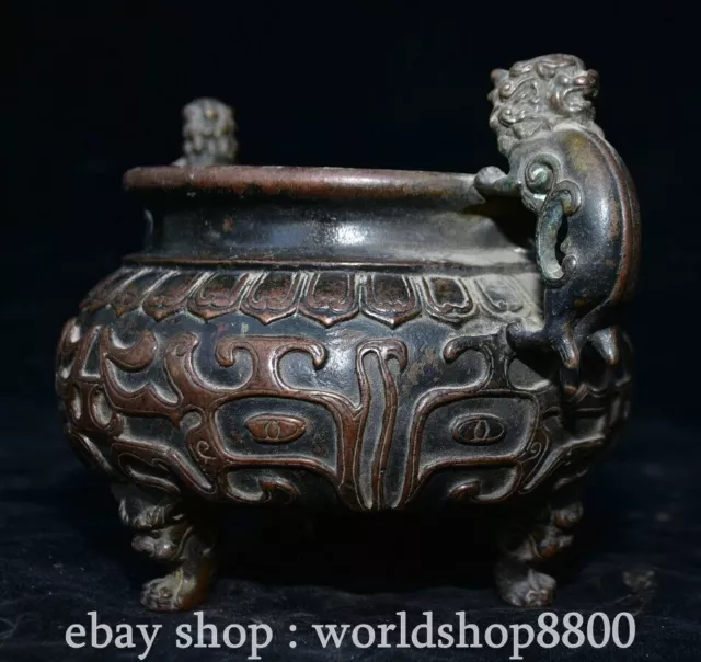 8.4" Xuande Chinese Pure Copper Dynasty Palace Double Beast ear Incense burner 3