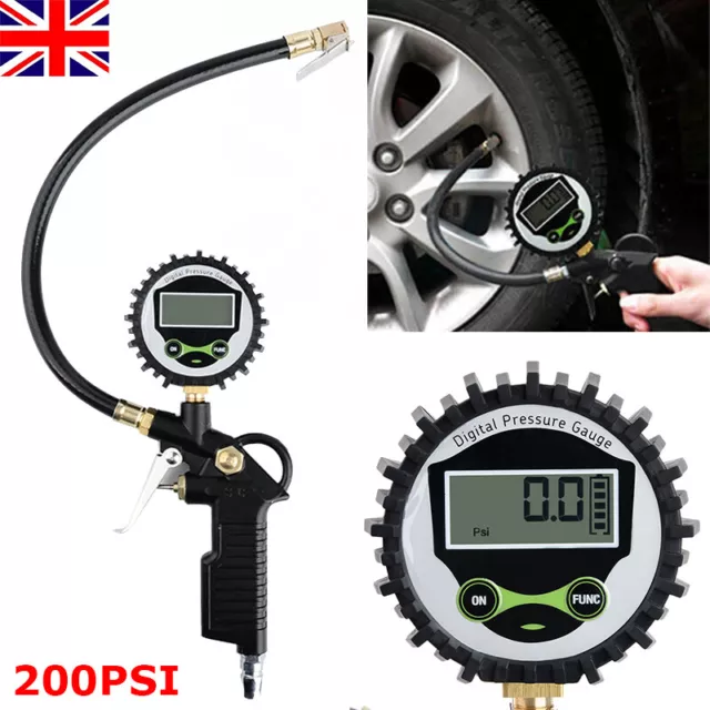 Professional Digital LCD Tyre Tire Air Pump Pressure Gauge Tester 200PSI Car Van