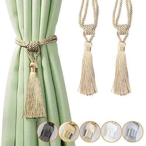 Curtain Tiebacks Tassel Tie-Backs, Rope Curtain tie Backs Handmade 2p Gold