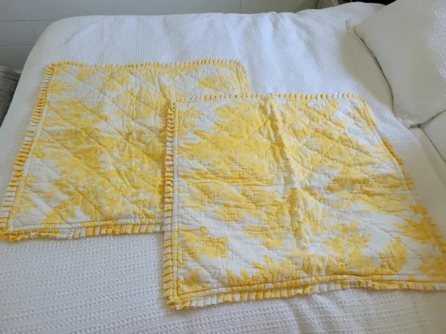 2 Pottery Barn Euro Sham Quilted Matine Toile Yellow Gold Daffodil Ruffled Edge