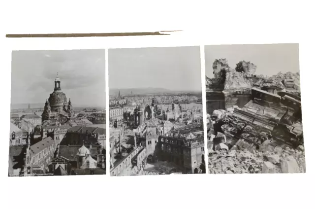 3 Fotos Dresden Altstadt Frauenkirche vor/nach 1945 Dtsch. Fotothek 12/17 cm neu