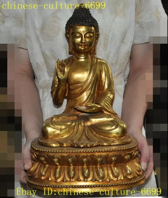 15.2" Tibet Buddhism bronze Gilt 24k gold Sakyamuni Shakyamuni Buddha statue