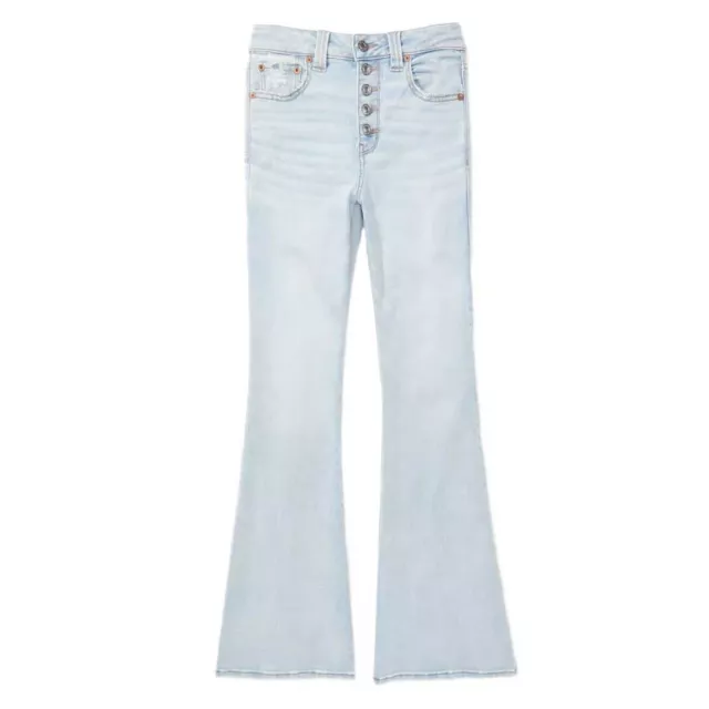 American Eagle Women's Next Level Stretch Super Hi Rise Flare Jeans Distressed