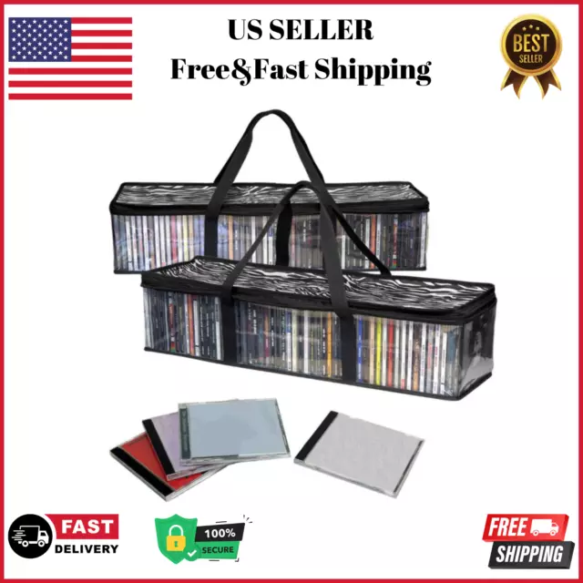 2 Pack CD Storage Bags, Clear PVC Plastic-Holds 96 Cds with Cases Total-Strong H