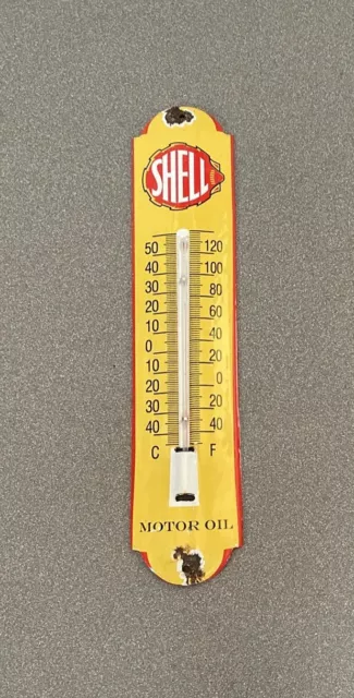 Vintage Shell 12” Thermometer Porcelain Sign Car Gas Oil Truck