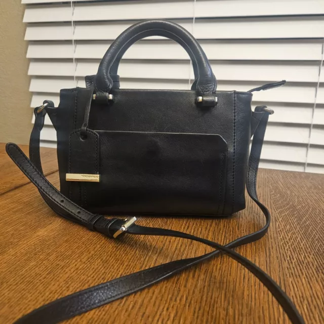 Vince Camuto Lina Black Leather Crossbody Top Handle Bag 9X6X2.5