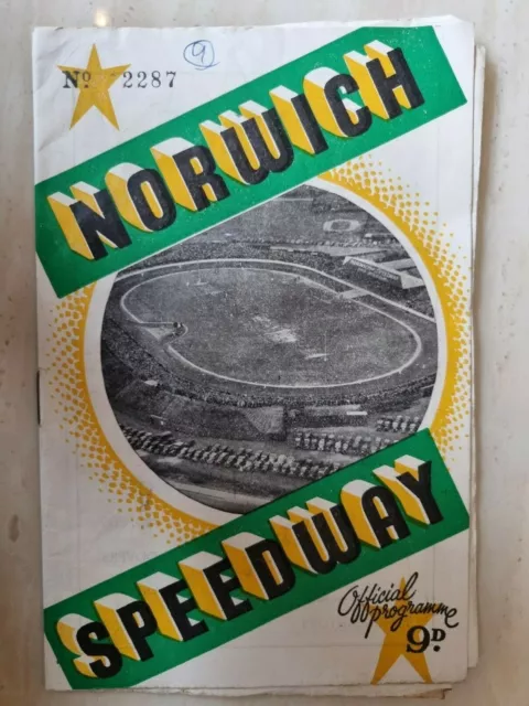 NORWICH v COVENTRY NATIONAL LEAGUE MATCH Programme 2nd June 1962