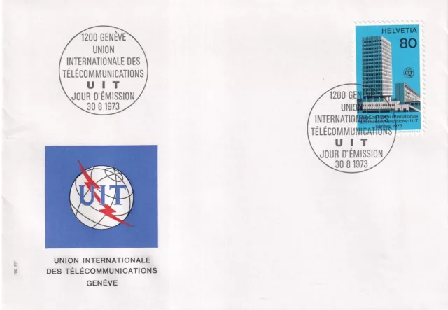 Enveloppe 1er jour first day timbre 1973 SUISSE SCHWEIZ HELVETIA UIT Genève