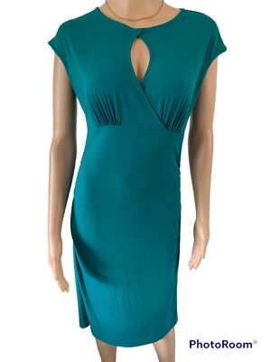 Apt. 9 Stretchy Satin Feel Dress Keyhole Front Turquoise Blue Size M