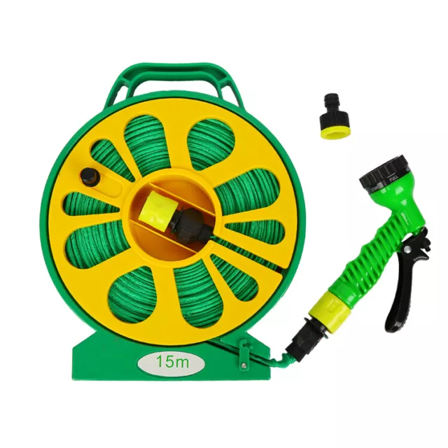 15M 50FT Garden Hose Pipe Reel With Spray Nozzle Gun Flat Outdoor Watering Pipe