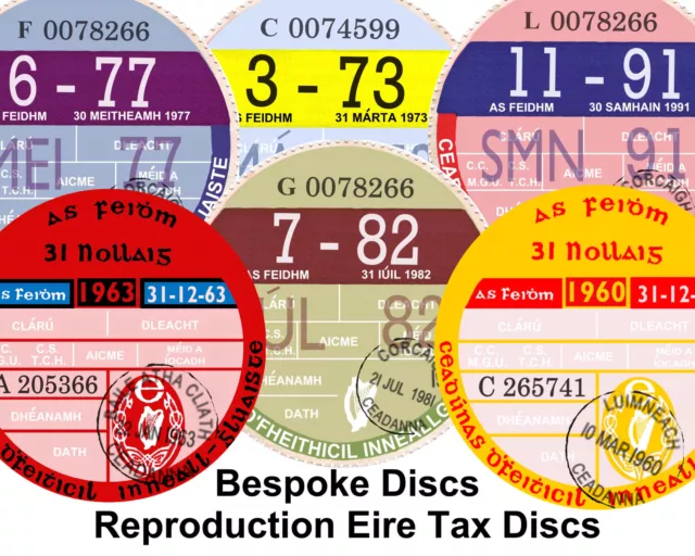 Replica Irish Eire Republic of Ireland Vintage Tax Disc Cáin Mhótair Bespoke