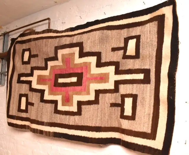 Antique Navajo Rug Textile Native American Indian 61x37 LARGE Vintage Weaving