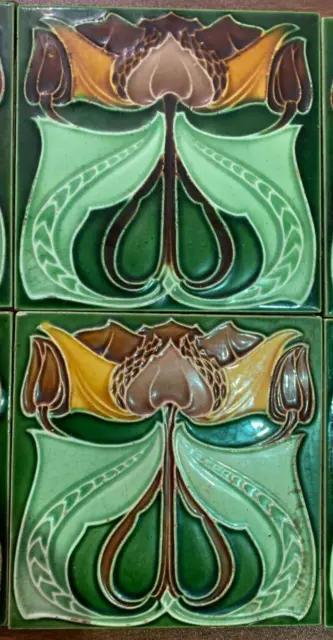 Tiles England Art Nouveau 6X6 Inch Antique Majolica Vintage Backsplash 6 Pc Rare 3