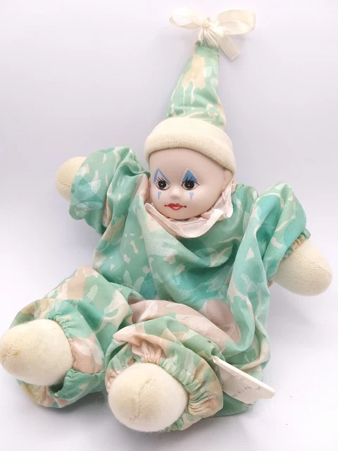 VTG 1980's Collectible Bisque Face Clown Doll Hand Painted Face Sand Filled 10"