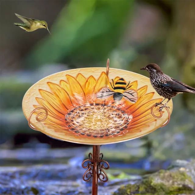 Vogeltränke mit Stab Erdspieß Wassertränke Vogelbad Metall Wasserschale Garten