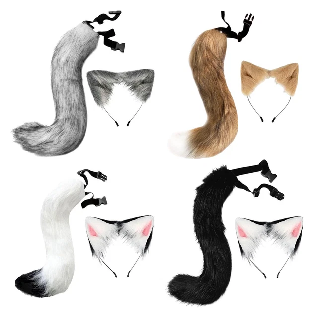 Jiacuo Ensemble queue de renard loup, clipores et gants, costume de jouet pour Halloween, Noël, fête fantaisie, cadeau pour enfants et adultes