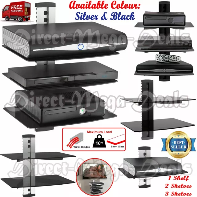 1/2/3 Tiers Wall Shelf Mount Glass Floating DVD Player Sky Box PS Xbox Console