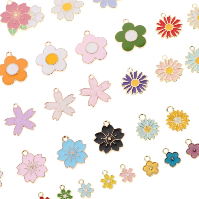 50 Pcs Schmuckzubehör Emaille-Anhänger Blumen-Schmuck-Charme Amulett