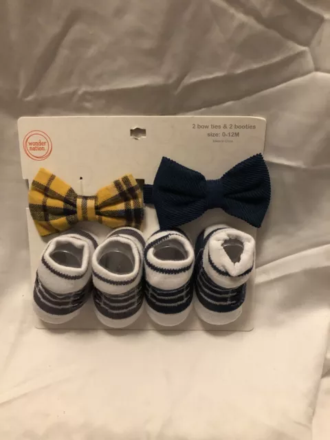 New Wonder Nation Baby Boy Infant Bowtie and Booties Set 0-12 Months SKU 358