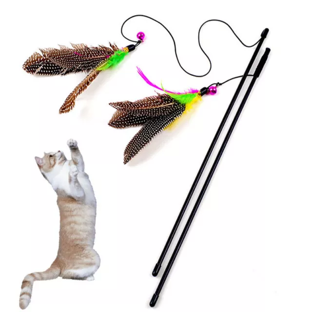 1Pc Haustier Katzen Spielzeug Teaser Kunststoff Stick Bunte Vogel Feder Training