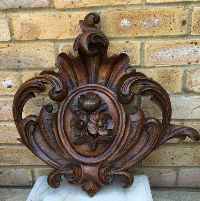 Antique Salvaged Hand Carved Rococo Style Mahogany Wooden Panel~Pediment