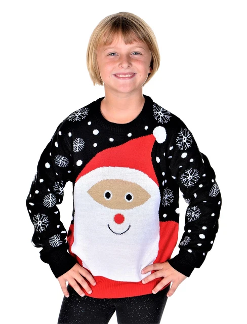 SoCal Look Girls Ugly Christmas Sweater Santa Clause Pullover Black