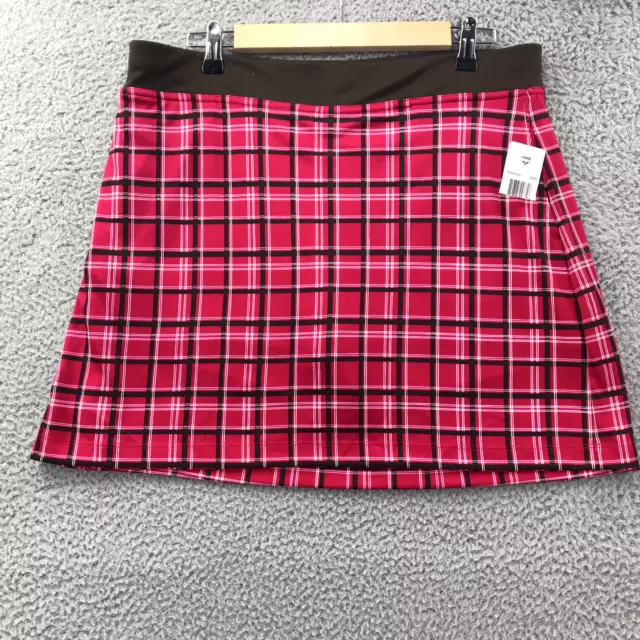 LINKS EDITION Womens LARGE Pink Brown Plaid Print Golf Skort w/ Pockets NEW