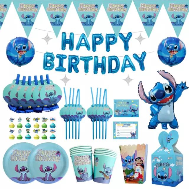 Blue Lilo & Stitch Theme Complete Kids Birthday Party Tablewares Decoration Set