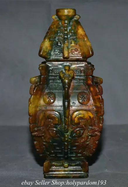 8" Ancient Chinese Xiu Jade Carved Dynasty Vessel Beast Zun Jar Pot Crock