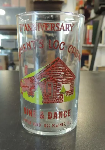 Crement's Log Cabin Des Plaines ILL. Vintage Beer Beverage Hotel Old Glass