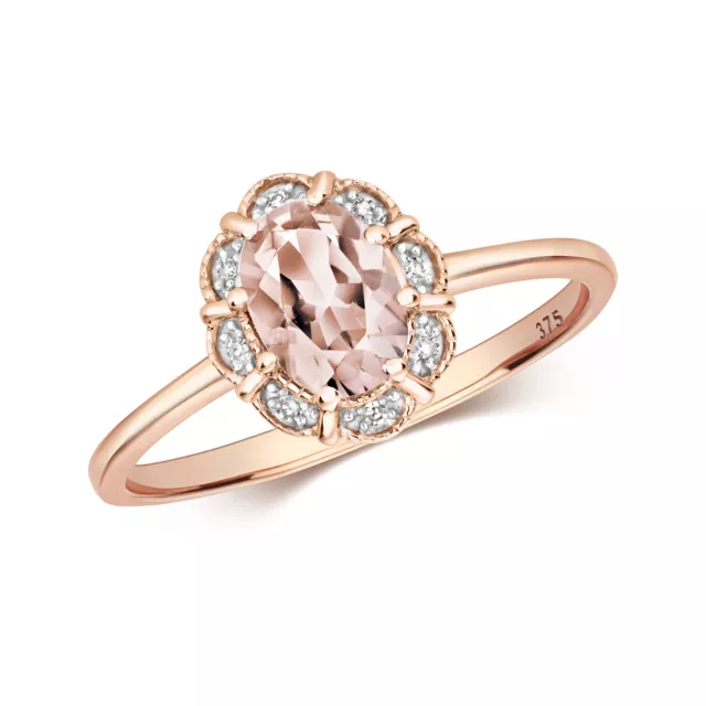 Fancy 9ct Carat Rose Gold Ladies Diamond Ring with Morganite