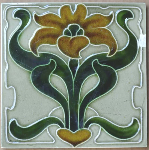 England - Antique Art Nouveau Majolica Tile C1900