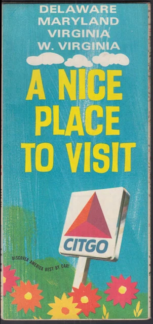 Citgo Gasoline Road Map Delaware Maryland Virginia West Virginia 1968
