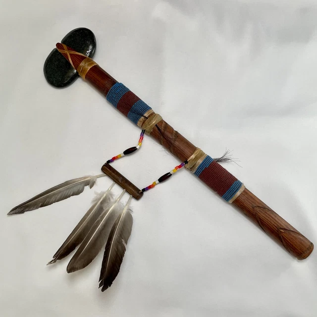 Navajo Handmade Tomahawk 19" Long Wooden Handle Polished Stone by Carlson Ayze