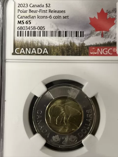 2023 Canada 🇨🇦 $2 Ngc Ms 65 Canadian Icons Polar Bear First Releases