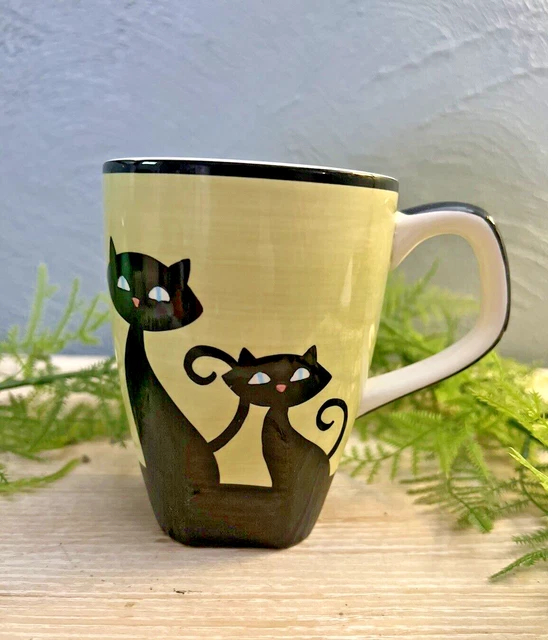 Siamese Black Cats on Green Mug with Paw Prints Coffee Mug by Hues N Brew