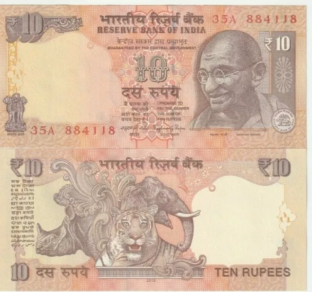 India 10 Rupees 2013 Unc Banknote Mahatma Gandhi