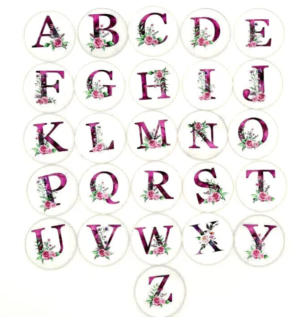 Glas Cabochons Buchstaben mit Blumen 10 mm 12 mm 18 mm 20 mm 25 mm Auswahl #96