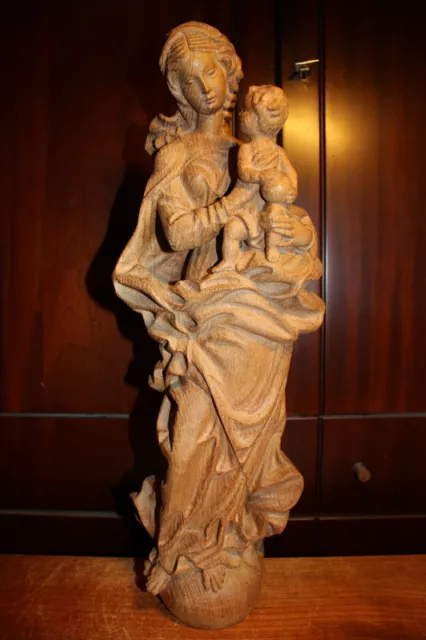 Antique 20" Wood Hand Carved Our Lady Virgin Mary Madonna Jesus Statue Germany