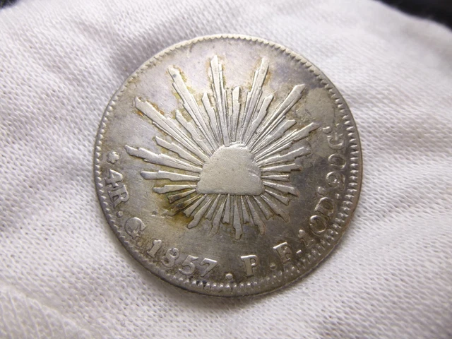 MEXICO 1857 Go PF 4 REALES SILVER COIN