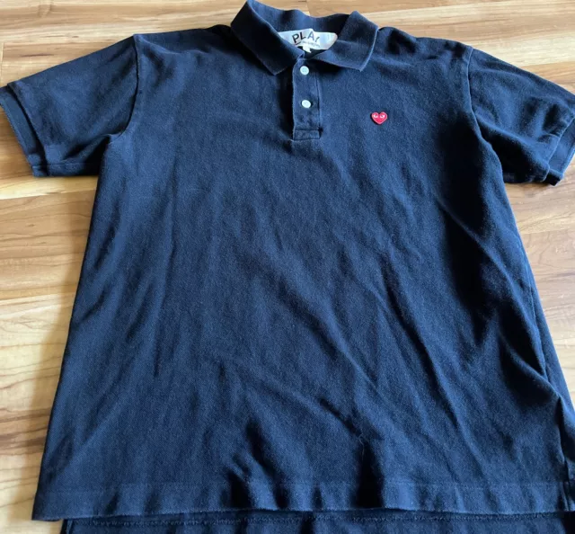 Comme des Garcons Shirt PLAY Polo Shirt Medium Shirt Black Sleeve Heart Logo
