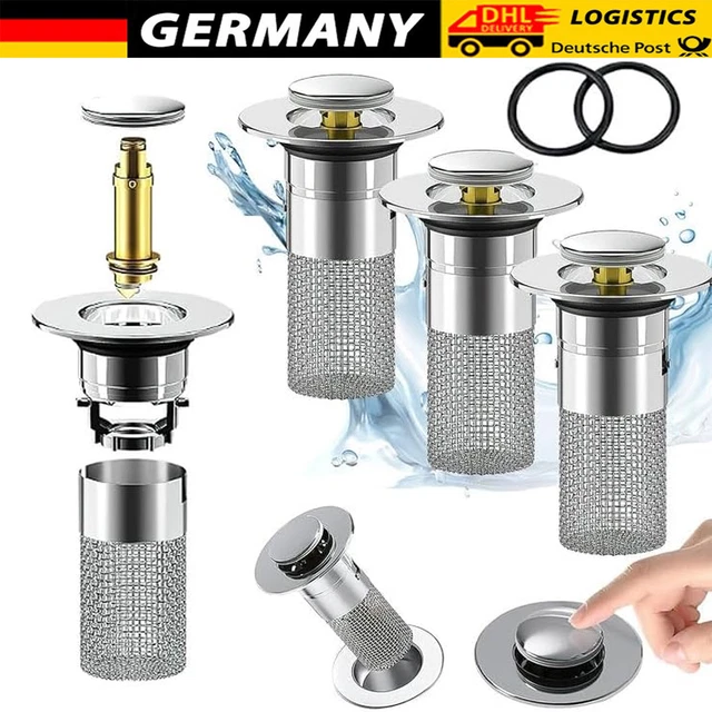 Lot De 2 Bouchons De Lavabo "Pop-Up" (à Clapet) - Diamètre 34-40mm, Acier Inox Et ABS - NEUF
