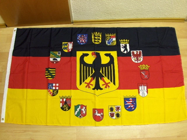 Wappen Der 16 Bundesländer Deutschland FAHNE FLAGGE DEUTSCHLAND 16 Bundesländer mit Adler - Alle Wappen - 90 x