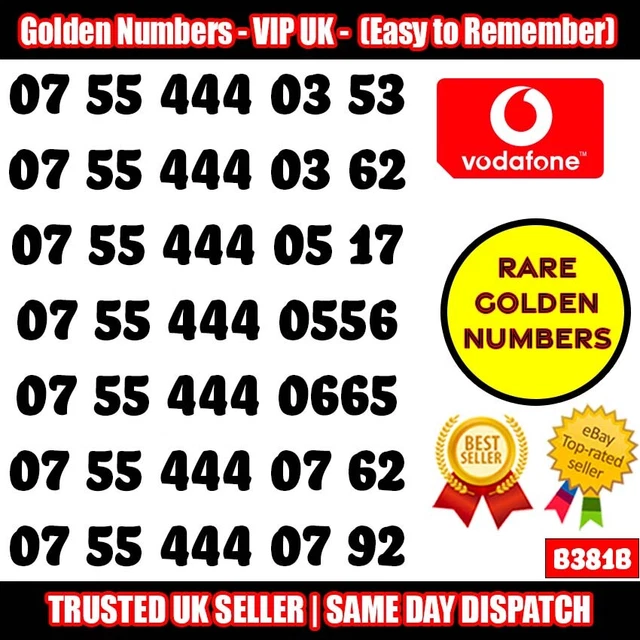 Golden Numbers VIP UK SIM - Easy to Remember & Memorize Numbers LOT - B381B