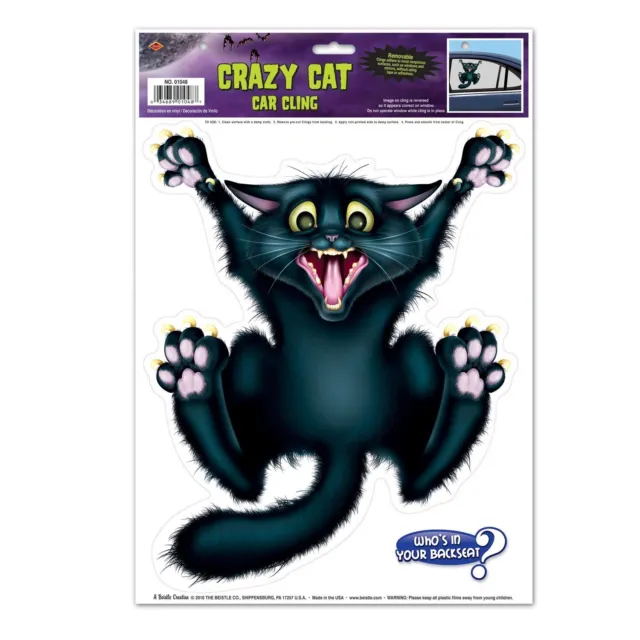 Crazy Cat Car Cling Party Accessory, 1 Count Cat Halloween Car Window Decoration