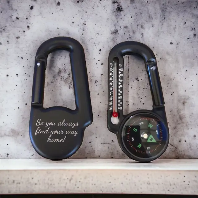 Personalised Compass Thermometer 3 in 1 Carabiner Keyring Outdoor Hiking Engrave